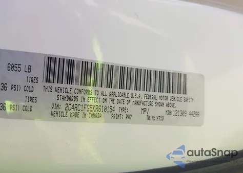 2019 Chrysler Pacifica Touring Plus из США, поврежденный, VIN 2C4RC1FG5KR610154